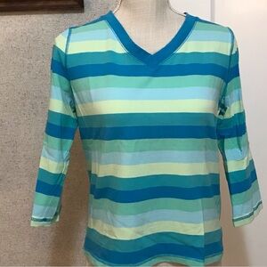 Relativity 3/4 Sleeve Striped V-Neck Women's Top Size PS